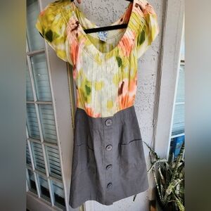 ❤️ Anthropologie Tabitha Floral Pleated Silk & Cotton Dress Sz 2